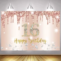 rose gold sweet 16 photo backdrop boy girls flower sixteen happy birthday party decoration photography backgrounds banner