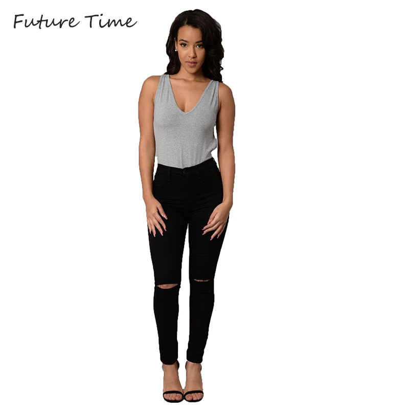 Узкие джинсы для женщин рваные женские черные джинсовые брюки карандаш с высокой