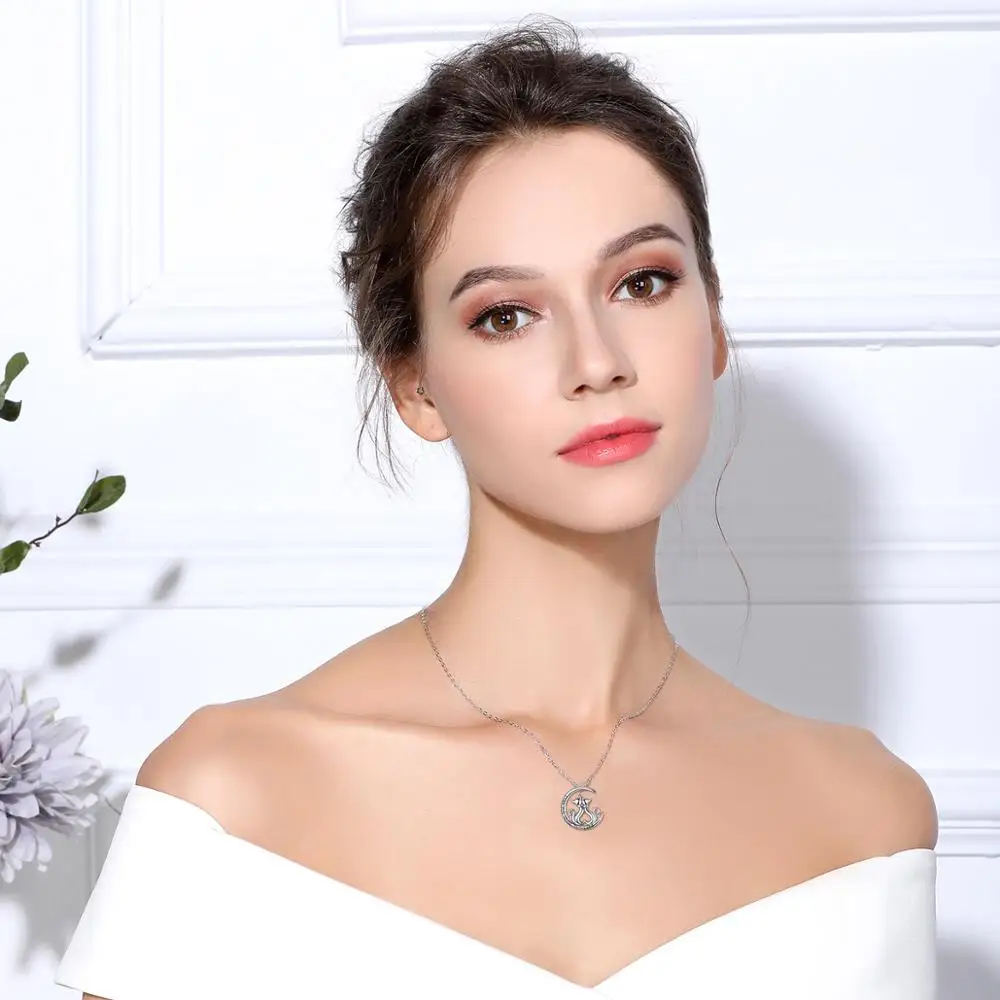 EUDORA серебро кошка и подвеска в форме кота сердца Луна Любовь ожерелье с Я люблю