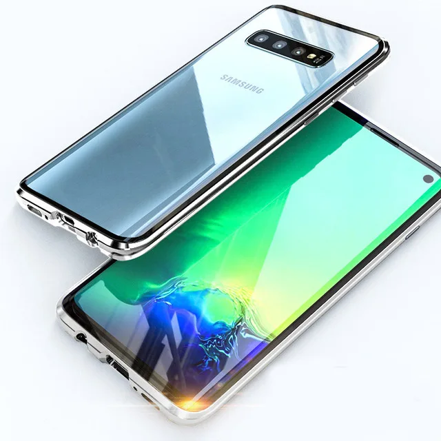 silver 360 двойной боковой магнитной адсорбции чехол из закаленного стекла для телефона для samsung Galaxy S10 Lite S9 S8 Note 9 10 плюс A50 A70 A80 A7 A8 - Цвет: silver