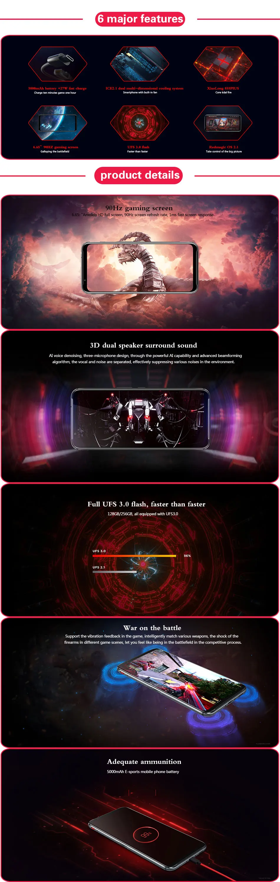 Глобальная версия, мобильный телефон zte nubia Red Magic 3 3S 8G/12G 128/256G 6,6" Snapdragon 855, фронтальный игровой телефон 48MP 5000mAh