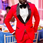 Красные Свадебные смокинги для жениха 2020 новый стиль двойка Черная шаль отворот формальные мужские костюмы на заказ (пиджак + брюки)