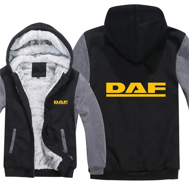 

Winter DAF Trucks Hoodies Men Fashion Coat Pullover Wool liner Thicken Warm Fleece cotton Zipper Raglan Coat Male Tracksuit N