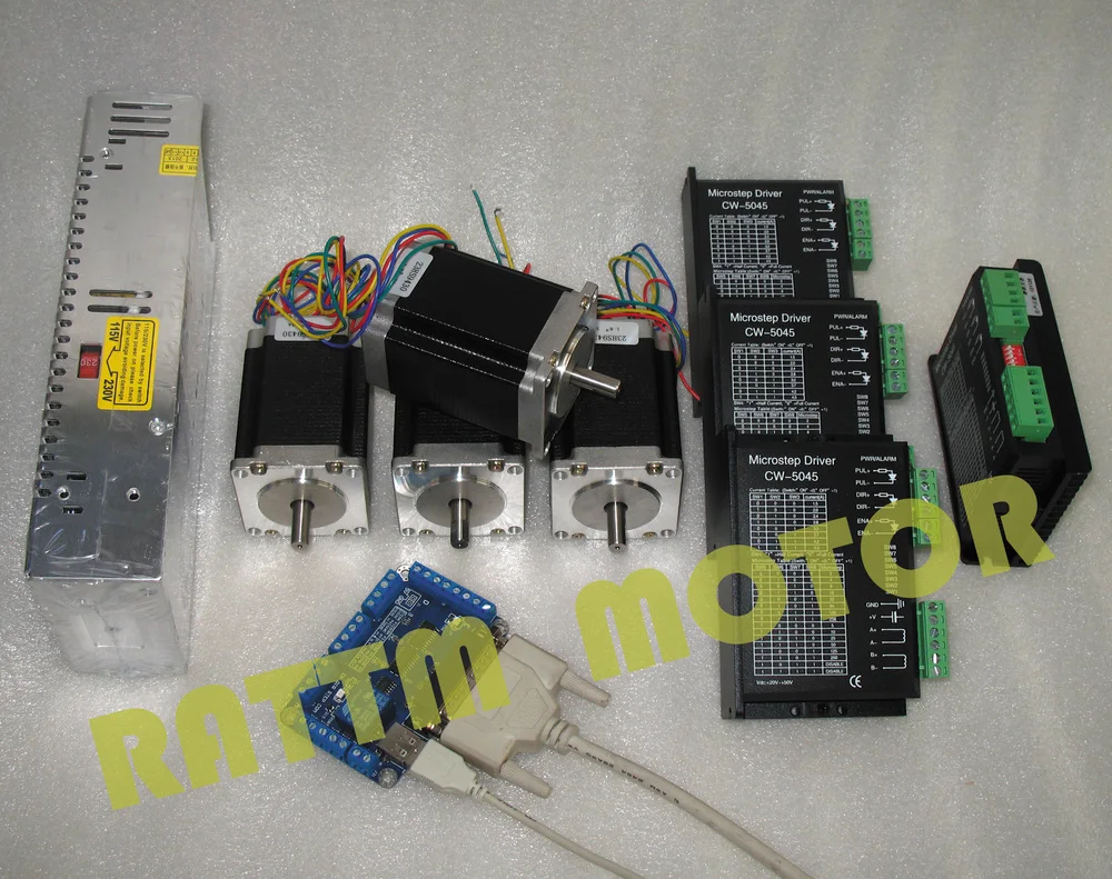 

4 axis CNC controller kit 4PCS Nema23 81mm/3A/308 oz-in stepper motor&stepper motor driver 256 microstep and 4.5A current