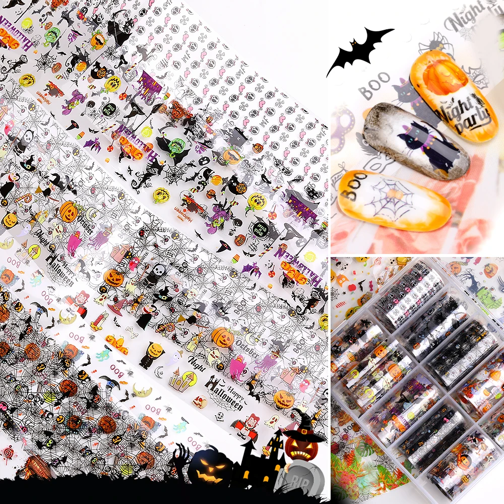

3D Nail Stickers Transfer Paper Halloween Slider Designs Skull Pumpkin Flora Star Magic Midnight Ghost Decoration Tattoo F664