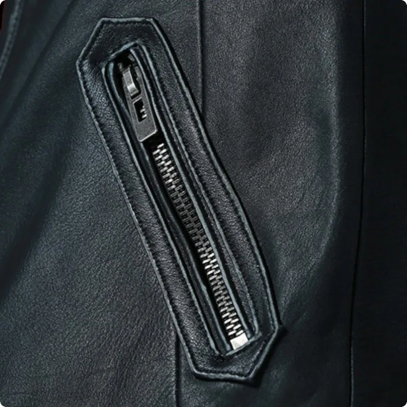 Повседневная приталенная мужская куртка из натуральной кожи с