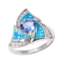 cinily created blue fire opal blue zircon cubic zirconia silver plated wholesale hot sell women jewelry ring size 6 9 oj9577