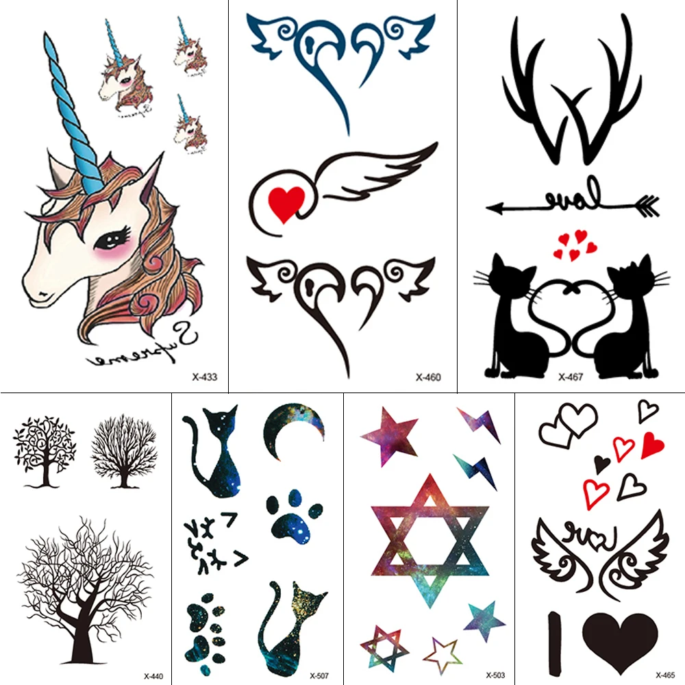Временная тату наклейка Единорог любовь смайлик Корона боди арт водостойкая