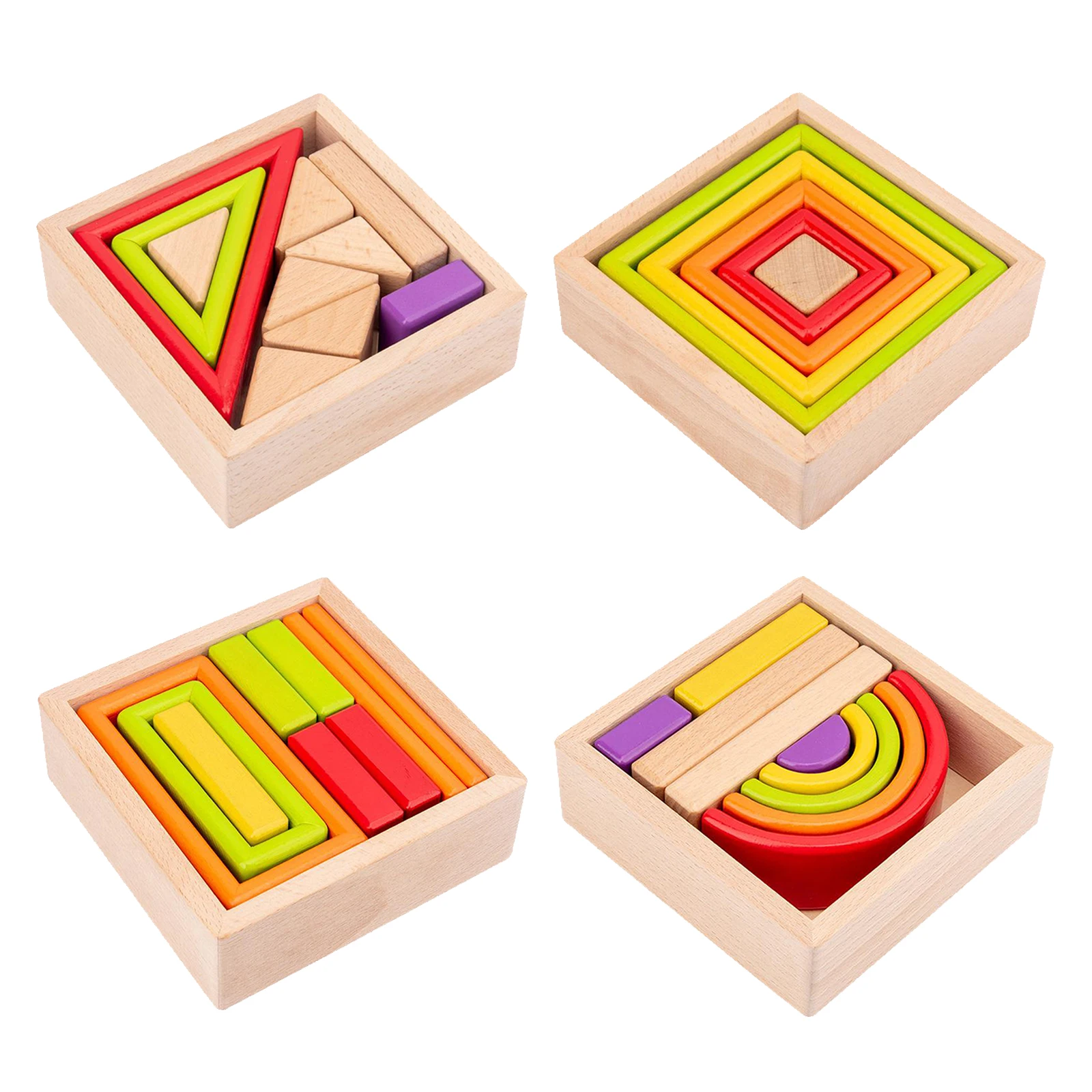 

Wooden Montessori Rainbow Color Stacking Blocks Kids Toy Building Blocks