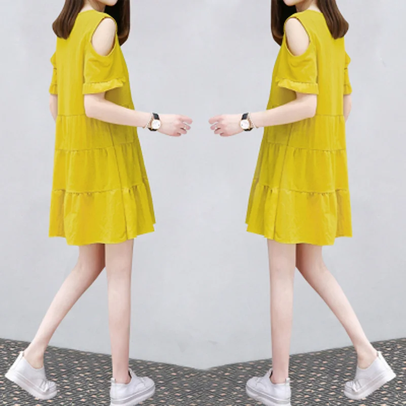 

Women's wear summer loose off shoulder sexy dress women's solid casual large medium skirt