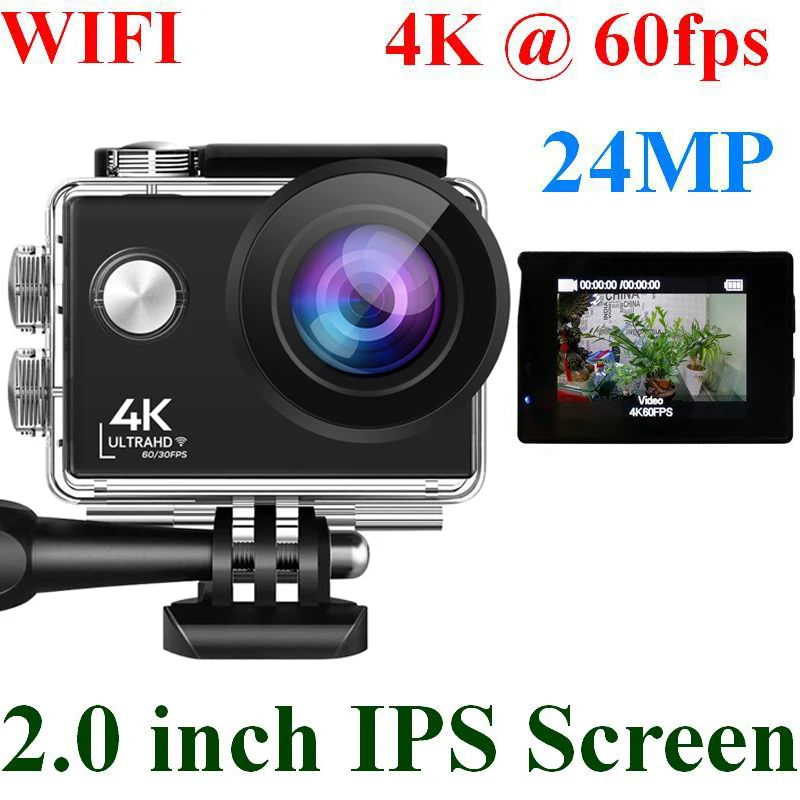 

24MP Wifi Action Camera Ultra HD 4K 60fps 2.0'' IPS Screen Sport Camera Go Waterproof Pro Sports DV 170 Wide Angel Helmet Camera