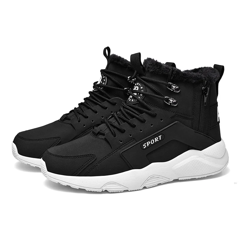 Мужская обувь для прогулок из ПУ кожи теплая с высоким берцем и плюшевой