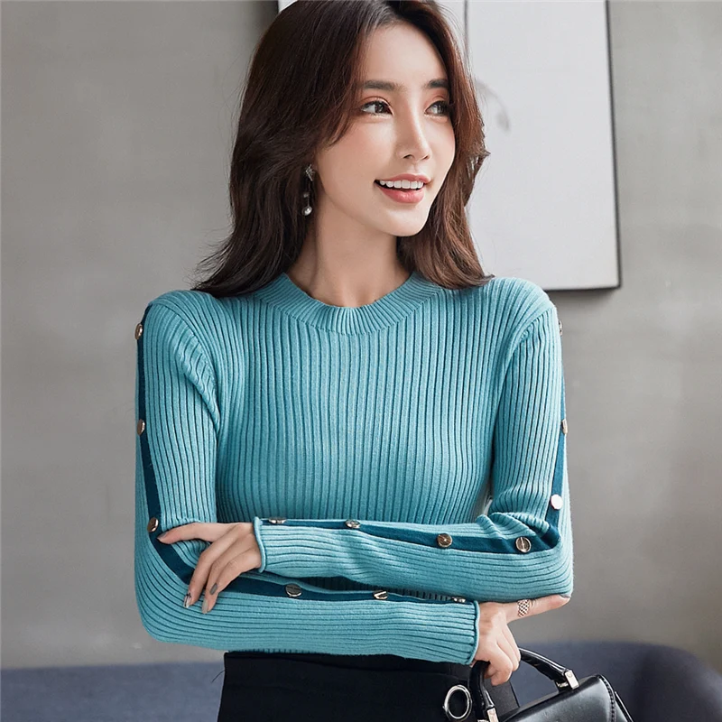 Мода женские теплые синие вязаные пуловеры зимний свитер 5035 60 | Женская одежда