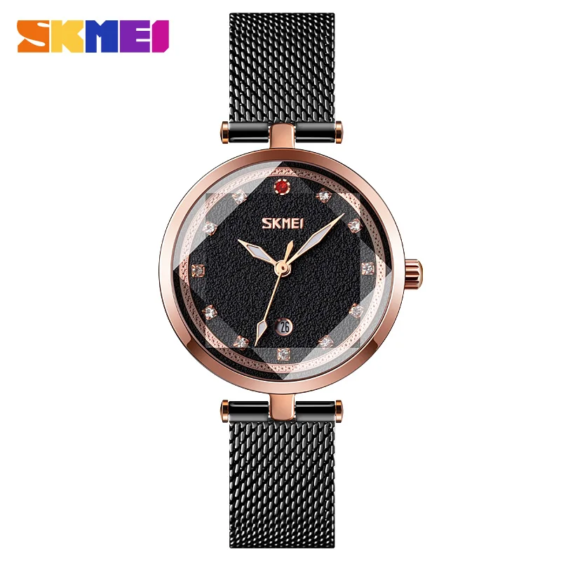 

SKMEI 2020 New Rose Gold Women's Watch Mesh Bracelet Elegant Ladies Quartz Wrist Watch Waterproof Female Clock Reloj Mujer 9215