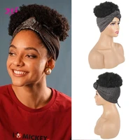 high puff turban ponytail short kinky curly headwrap drawstring wrap ponytail 2 in 1 updo head wrap wig turban african american