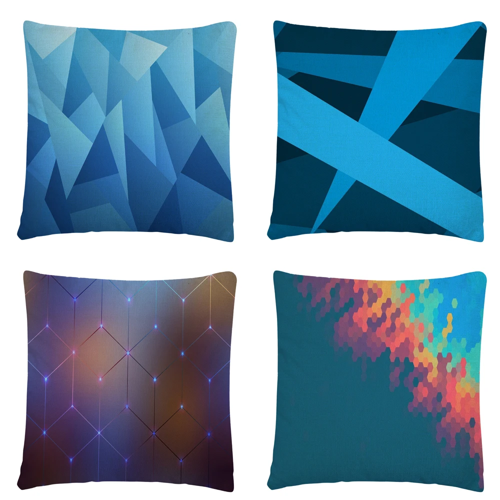 

Exquisite blue geometric pattern Linen Cushion Cover Pillow Case for Home Sofa Car Decor Pillowcase 45X45cm