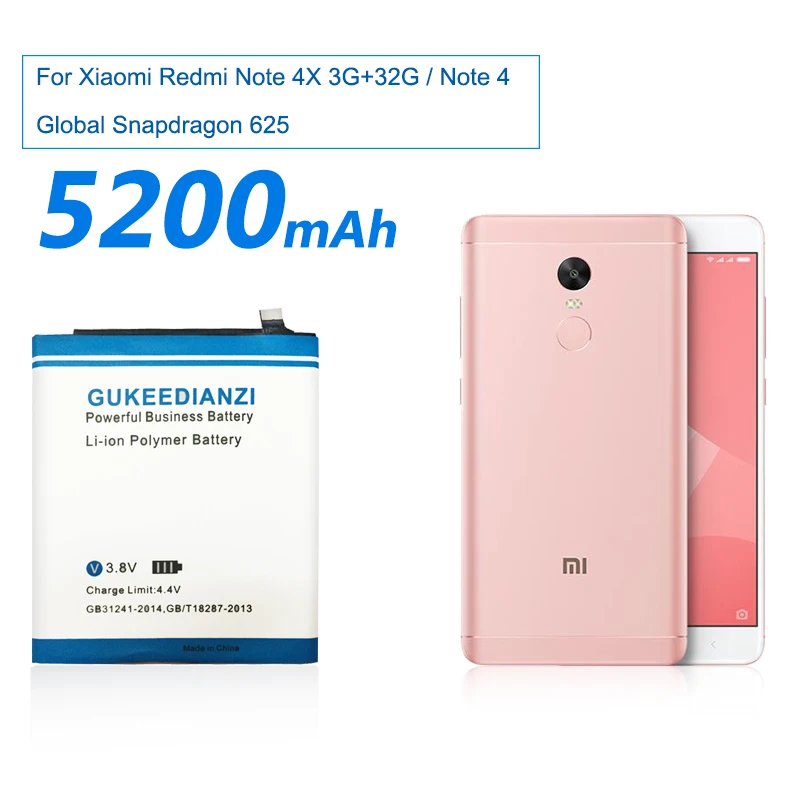Высококачественный аккумулятор GUKEEDIANZI BN43 5200 мАч для Xiaomi Redmi Note 4X 3G + 32G 4 глобальная