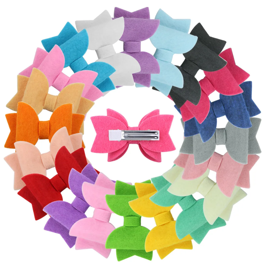 20pcs/set Girls Hair Bows Hairpins Barrettes Hairgrip 3 Inch Solid Hairbow Non Woven Warm Bow WITH/WITHOUT Clips New Headwear |