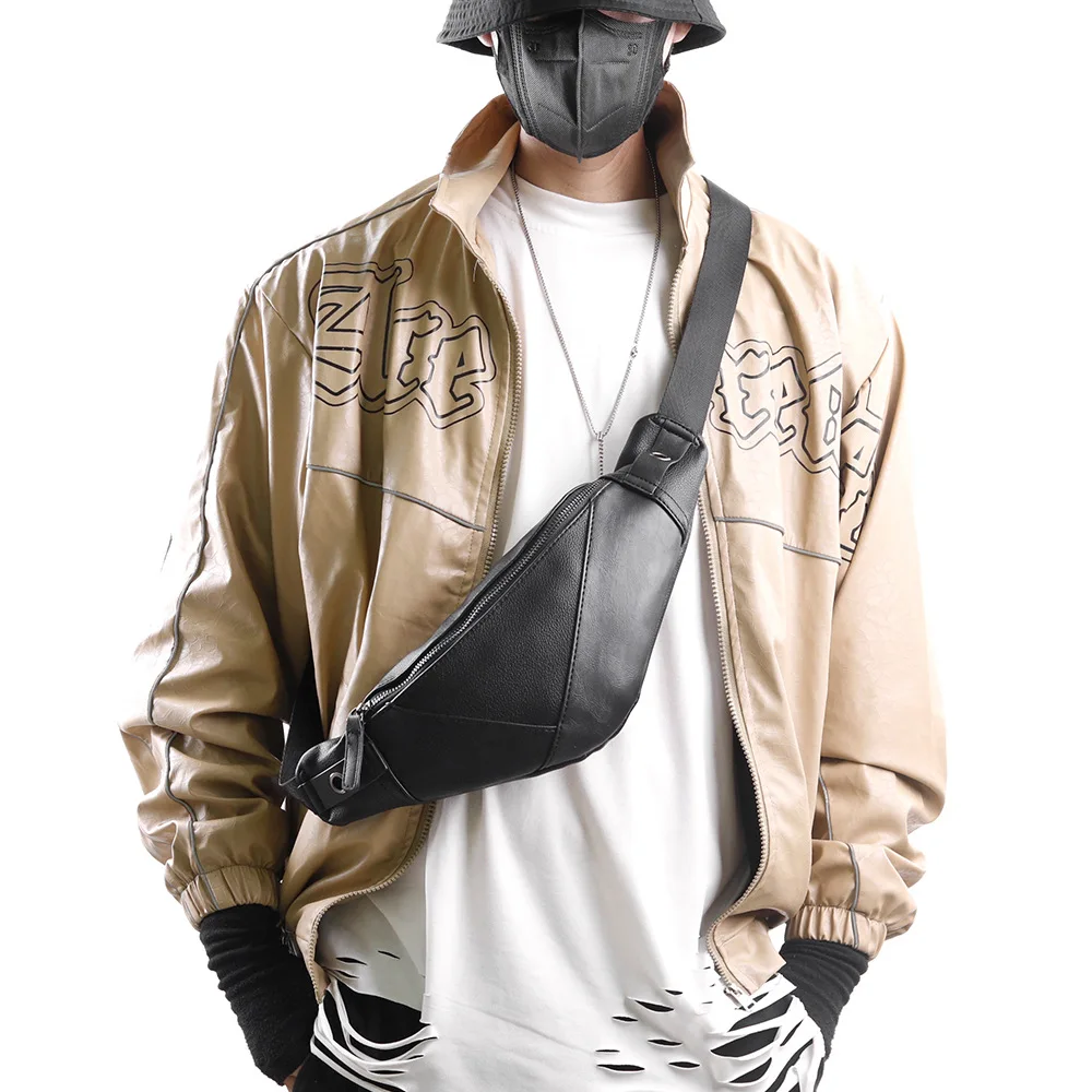 

PU Leather Waist Bag for Men Locomotive Style Shoulder Chest Bag Street Male Phone Banana Bag Adjustable Belt Fanny Pack Trendy