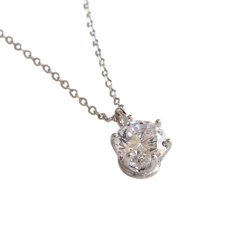 

LouLeur Simple925 Sterling Silver Necklace Single 6mm Zircon Pendant Necklace For Women Summer Fashion Silver 925 Jewelry Choker