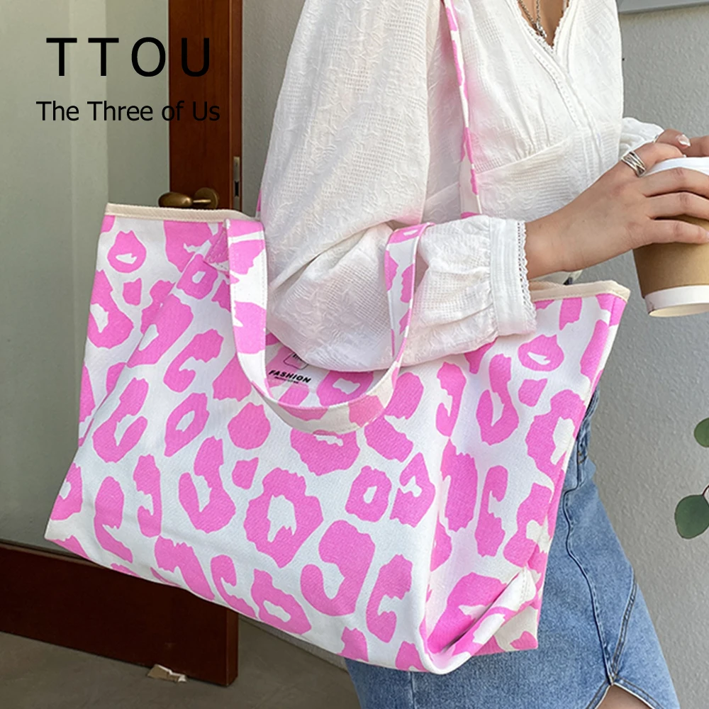 

Leopard Printed Pattern Canvas Shoulder Bag for Women Large Capacity Textured Ladies Handbag Casual Female Big Underarm Tote Bag
