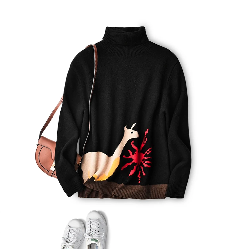 

SHUCHAN Snail Pattern Womens Winter Sweaters 100% Sweater Casual Turtleneck Animal Thick Fall Clothes for Women
