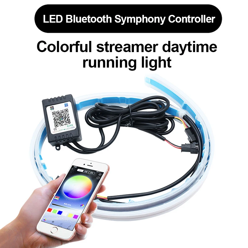 

2pcs Car Sequential Flowing RGB Daytime Running Light DRL APP Multi Color LED Light Strip Turn Signal Lights For Headlig