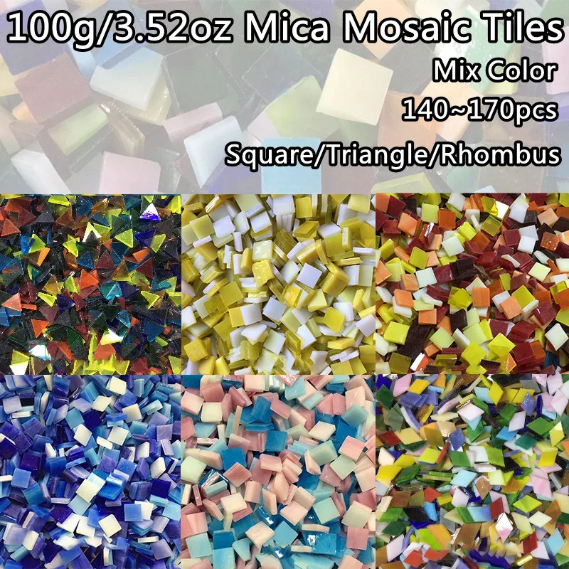 

100g/3.52oz(140~170pcs) Mix Color Mica Mosaic Tiles Square/Rhombus/Triangle Tiles Art Glass Crafts Materials DIY Mica Decoration