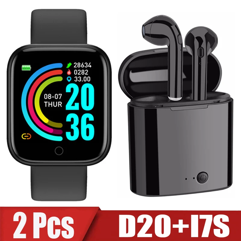 2 шт. D20 i7s Смарт-часы для мужчин и женщин Bluetooth цифровые часы спортивный