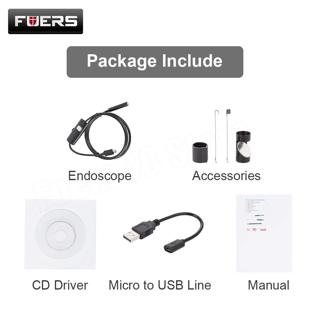 FUERS 5.5m/7mm Lens USB Endoscope Camera Waterproof Flexible Wire Snake Tube Inspection Borescope for OTG Compatible Android PC |