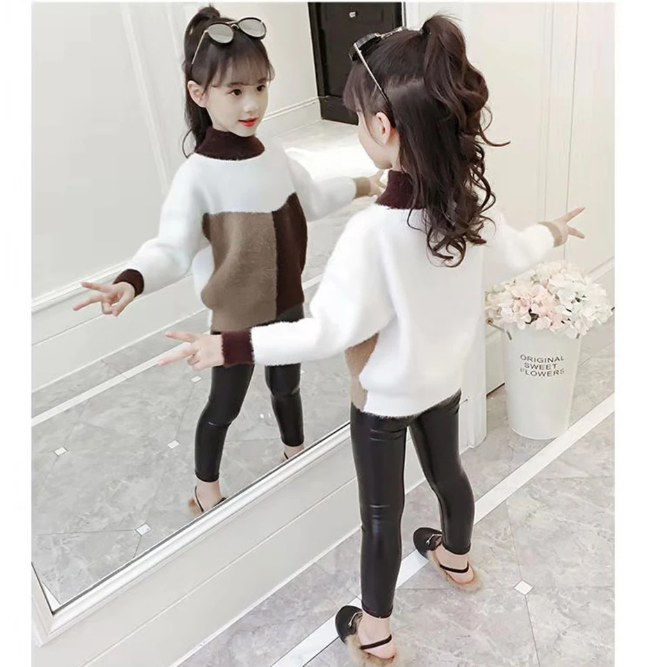 

New 2019 Warm Children Girls Sweaters Outwear Long-sleeved 2 Colors Autumn Winter Sweater Girls Fashion Tops Pullover Sweater