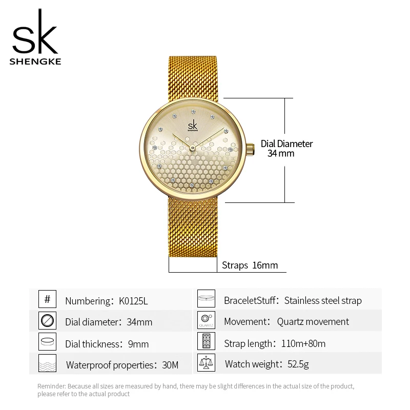 Women Watches Fashion SHENGKE Ladies Watch Luxury Brand Diamond Quartz Woman Gold Wristwatch Stainless Steel Mesh Female Clock