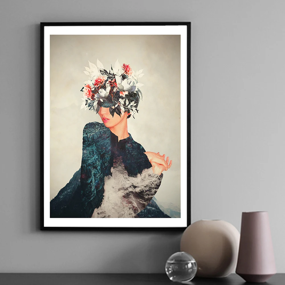 

Retro Decorative Painting Living Room Home Decoration Flowers Woman Abstract Canvas Painting Wall Art Print Poster Picture