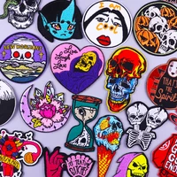 punk iron on stickers circular embroideried patches for clothing skull patches for clothing colorful diy patches on clothes