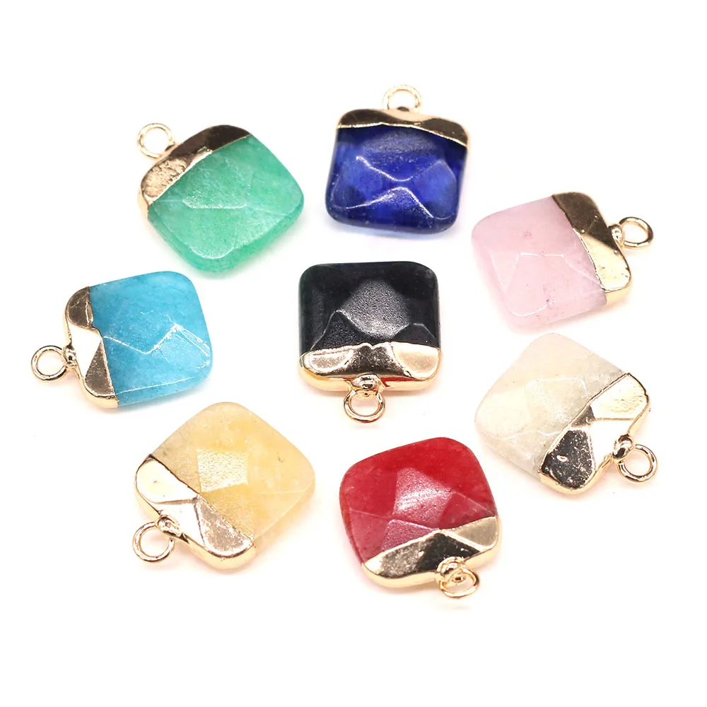 

Natural Stone Pendants Exquisite Square Faceted Colorful Stone Charms for Jewelry Making Necklace Bracelet Gift
