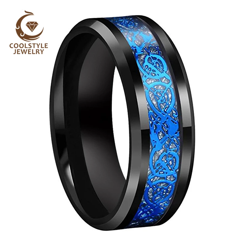 Обручальное кольцо для мужчин и женщин вольфрамовое 8 мм с инкрустацией синим