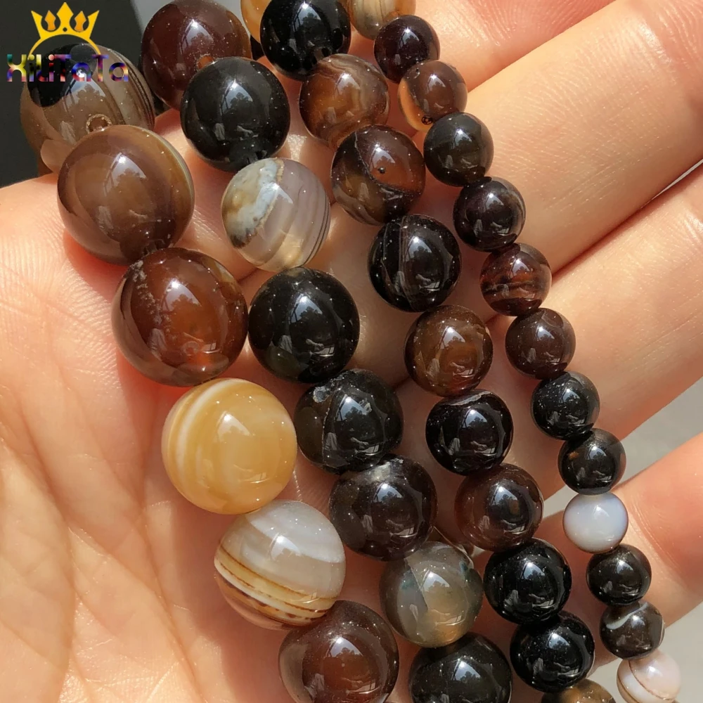 Бусины из натурального агата с кофейными полосками россыпью каменные бусины для