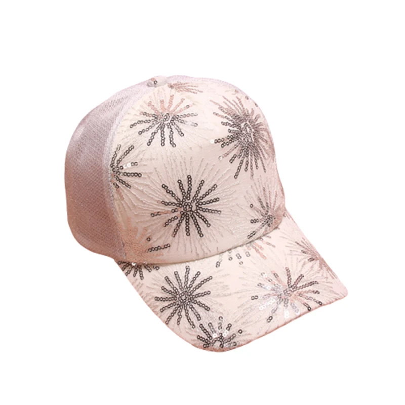 2020 Korean fashion women girl sequin flower mesh hat summer breathable net hat trend visor outdoor casual sunshade baseball cap