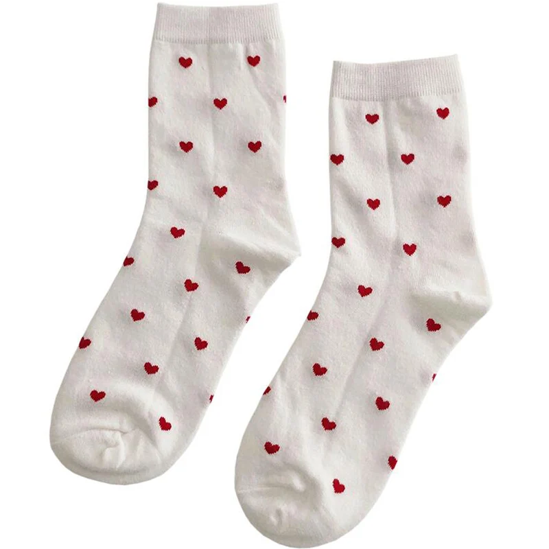 Cotton Women Socks Female Ankle Kawaii Spring Trendy Ladies Mid-Tube Japanese Korean Style College Small Love Heart Casual Cute