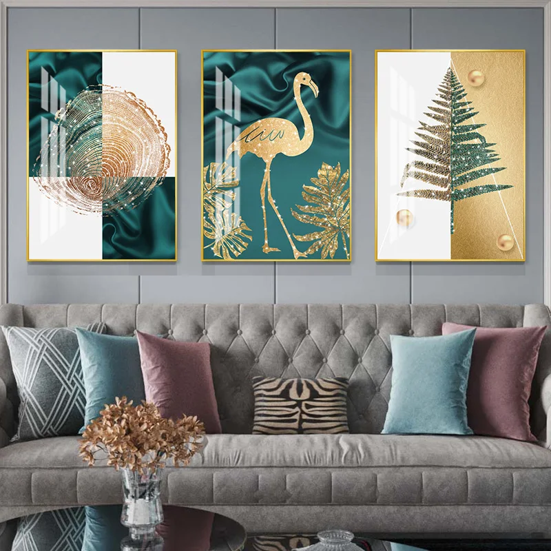 Flamingo Abstract  Painting Golden love Crystal Porcelain Painting Hotel Living room Home decorate pictures High end crafts