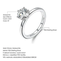 GEM'S BALLET 925 Sterling Silver Fine Jewelry Six Prongs 2.0Ct 8mm EF Color Moissanite Solitaire Engagement Rings For Women 6