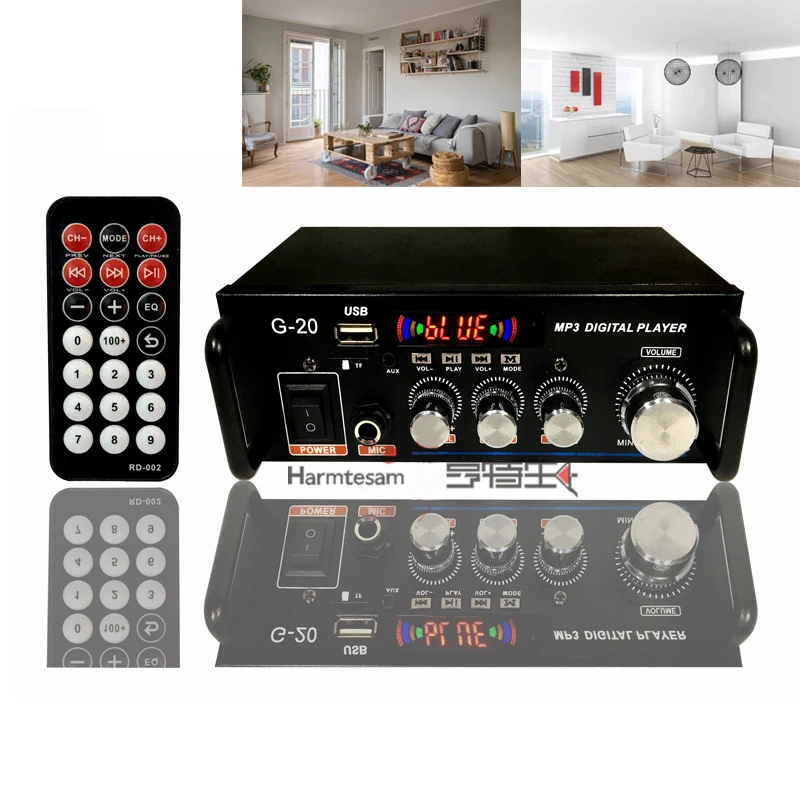 Стерео усилитель звука музыкальный приемник Powstro умный цифровой Hi Fi Bluetooth USB FM 12