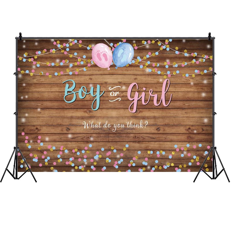 Boy or Girl Gender Reveal Photo Backdrop Wooden Baby Shower Happy Birthday Party Newborn Kids Photography Background Banner