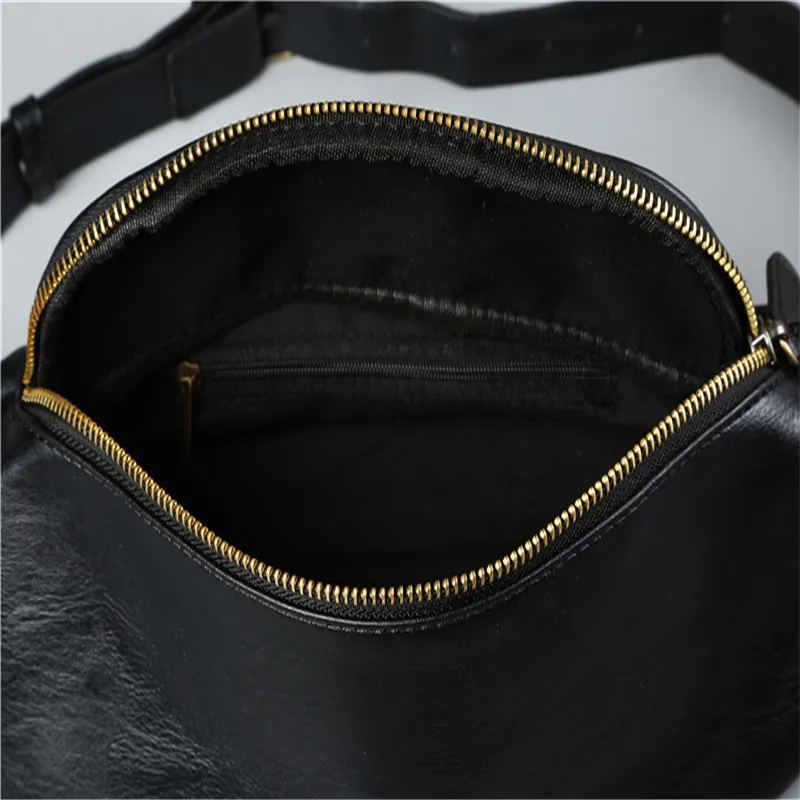 Водонепроницаемая мужская кожаная поясная сумка Raves черная нагрудная Спортивная