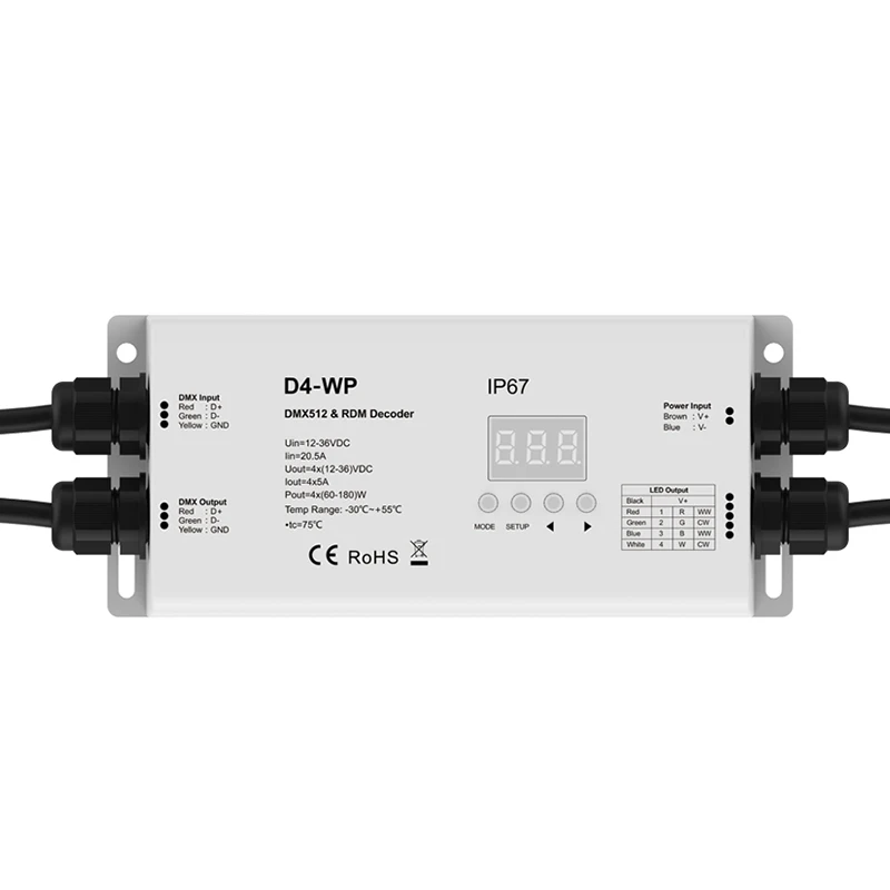 4CH DMX512 декодер водонепроницаемый IP67 CV RDM RGB/RGBW светодиодный контроллер DC12V ~ 36V * 5A D4