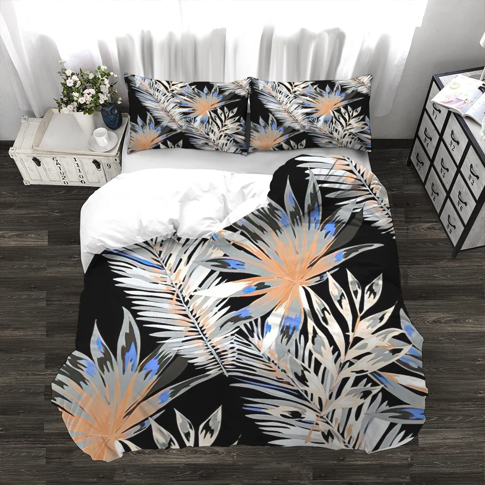 

3pcs Duvet Cover Set Tropical Pink Leaves Art Style Customizable Polyester Comforter Set Quilt Set AU US UK Size Bedroom