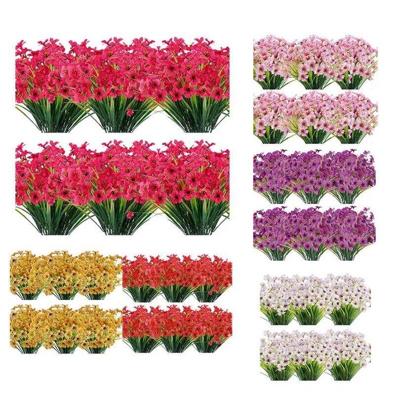 

20 пряди искусственных цветов, искусственные цветы для улицы, пластиковые зеленые кустарники, декор для сада, крыльца, окна, коробки-ABUX