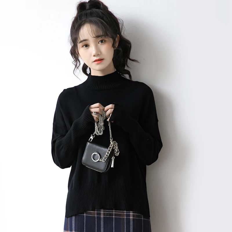 Новинка Осень зима 2020 черная вязаная одежда с ложным воротником женский