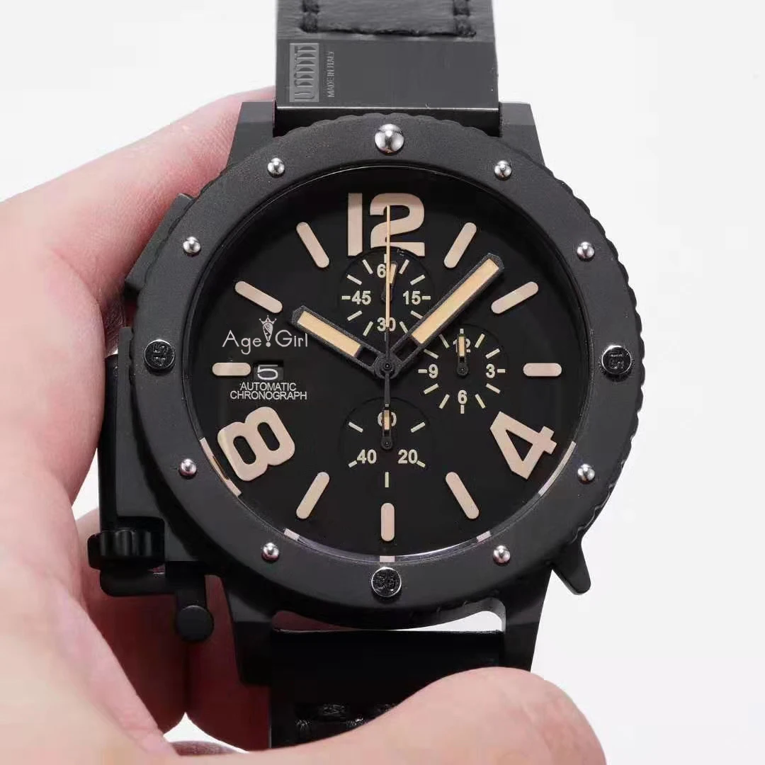 

Classic New Chronograph Stopwatch Men U CHRONOMETER U42 Chimera Full Black Matte Cow Leather Boat Watch Limited Sport AAA+