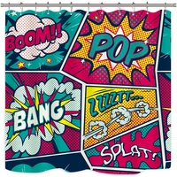 cartoon comic boys shower curtain kids graffiti colorful superhero pop art retro funny boom fabric polyester waterproof